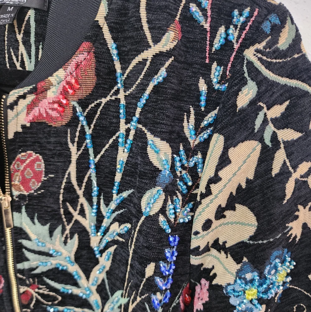 A.Z.I New York Desiree Black Floral Embroidered Beaded Bomber Jacket Sz Medium - Picture 8 of 9